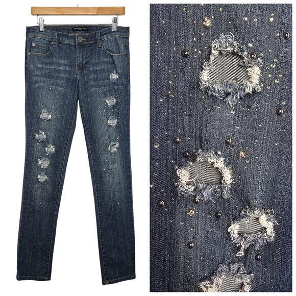 y2k TwentyOne Black Rue 21 Studded Low Rise Skinny Jeans Size 7/8 R Stretch Goth - Picture 1 of 11